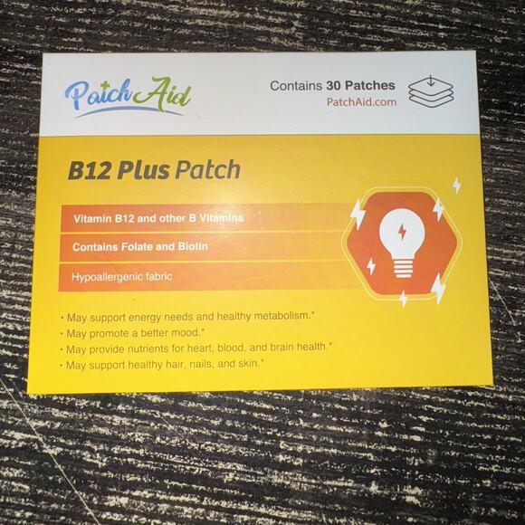 B12 Energy Plus Topical Patch by PatchAid 30-Day Supply Expires 08/22/2028 - Picture 1 of 2